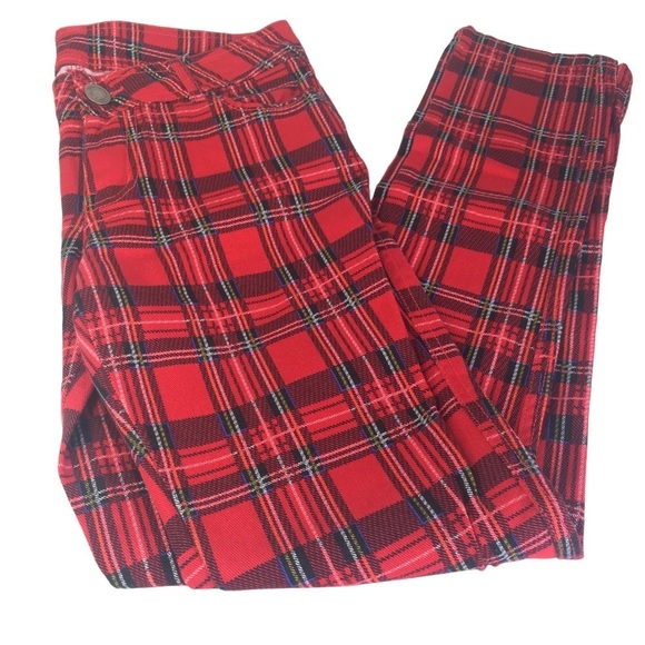 Vintage Connection 18 Tartan Red Plaid Skinny Pants 28 Waist Dark Academia - Picture 7 of 9